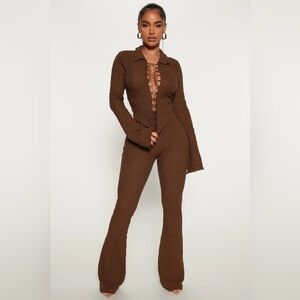 Fashion Nova - All About Me Textured Pant Set - Brown size Small